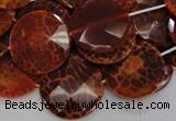 CAG640 15.5 inches 30mm faceted coin natural fire agate beads