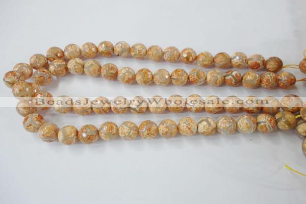 CAG6419 15 inches 10mm faceted round tibetan agate gemstone beads