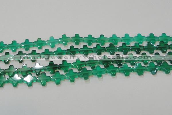 CAG6634 15.5 inches 10*10mm cross green agate gemstone beads