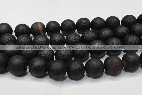 CAG6746 15 inches 20mm round black pilates agate beads