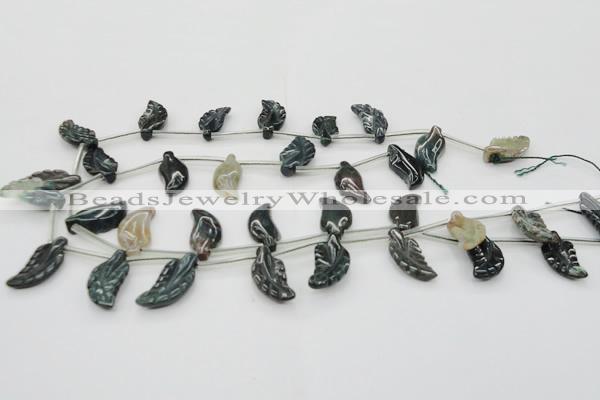 CAG6845 Top drilled 10*20mm carved leaf Indian agate beads