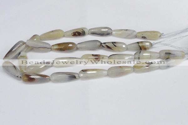 CAG6890 15.5 inches 10*30mm faceted teardrop line agate beads