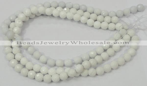 CAG712 15.5 inches 10mm faceted round white agate gemstone beads