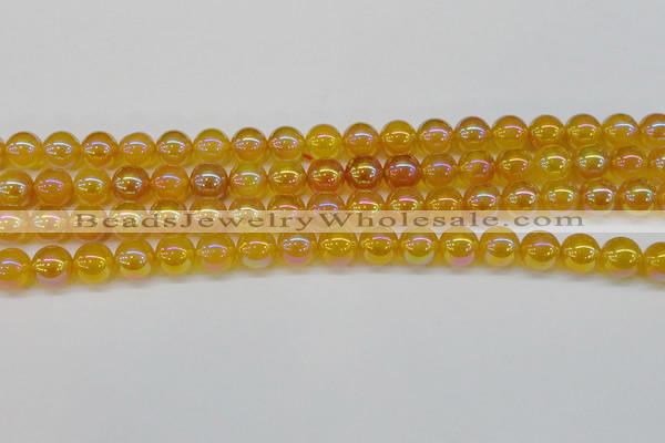 CAG7124 15.5 inches 12mm round AB-color yellow agate gemstone beads