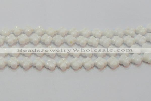 CAG7221 15.5 inches 14*14mm carved flower white agate gemstone beads