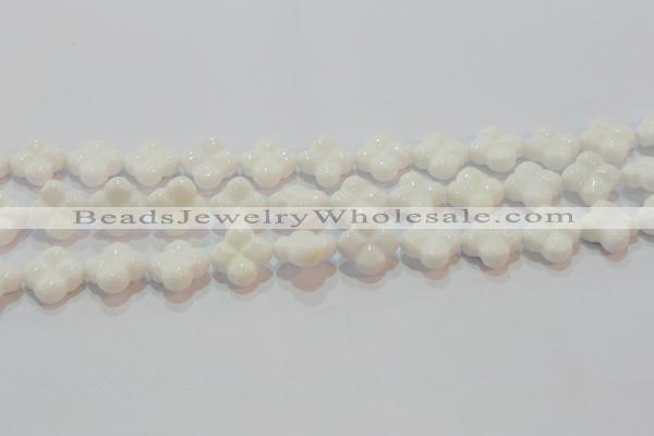 CAG7222 15.5 inches 16*16mm carved flower white agate gemstone beads