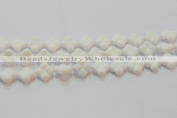 CAG7223 15.5 inches 18*18mm carved flower white agate gemstone beads