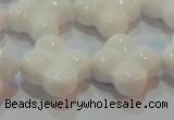 CAG7224 15.5 inches 20*20mm carved flower white agate gemstone beads