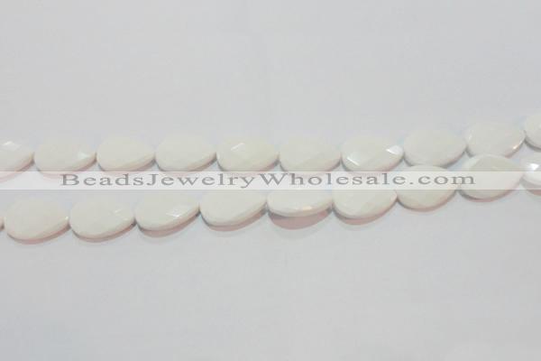 CAG7265 15.5 inches 12*16mm faceted flat teardrop white agate beads