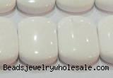 CAG7275 15.5 inches 18*25mm rectangle double drilled white agate beads