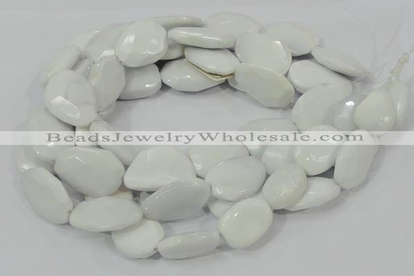 CAG730 15.5 inches 20*30mm faceted freeform white agate beads