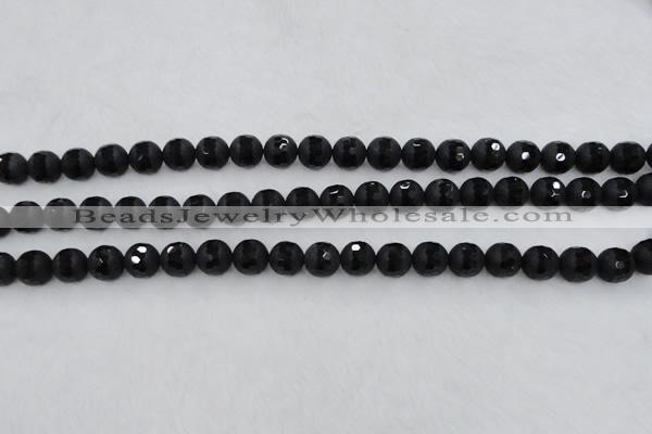 CAG7451 15.5 inches 6mm faceted round matte black agate beads