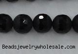 CAG7453 15.5 inches 10mm faceted round matte black agate beads