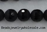 CAG7454 15.5 inches 12mm faceted round matte black agate beads