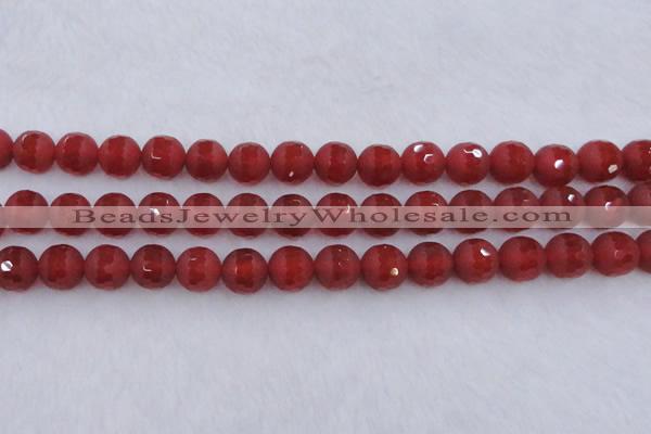 CAG7459 15.5 inches 12mm faceted round matte red agate beads