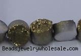 CAG7930 7.5 inches 10mm flat round plated white druzy agate beads