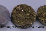 CAG7939 7.5 inches 28mm flat round plated white druzy agate beads