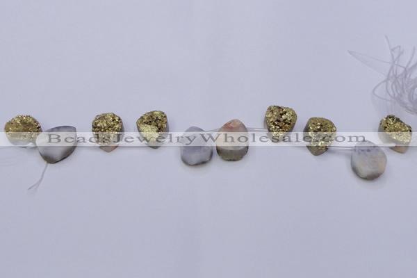 CAG7978 Top drilled 15*20mm flat teardrop plated white druzy agate beads