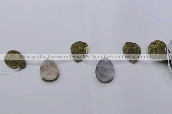 CAG7985 Top drilled 22*30mm flat teardrop plated white druzy agate beads