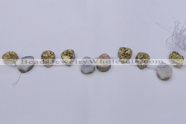 CAG8113 Top drilled 12*16mm teardrop glod plated druzy agate beads