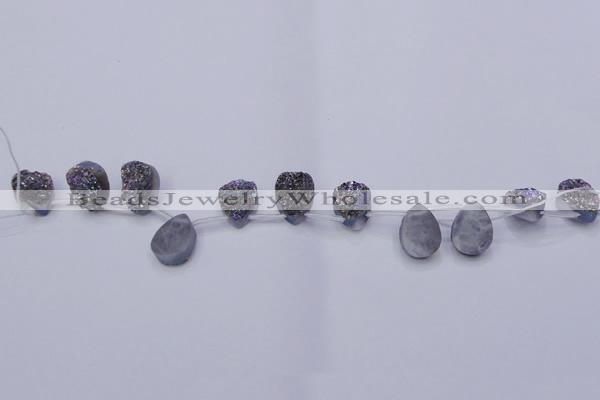 CAG8114 Top drilled 12*16mm teardrop rainbow plated druzy agate beads