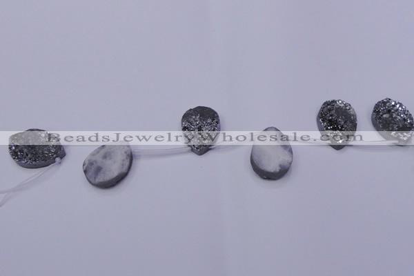 CAG8142 Top drilled 30*40mm teardrop silver plated druzy agate beads