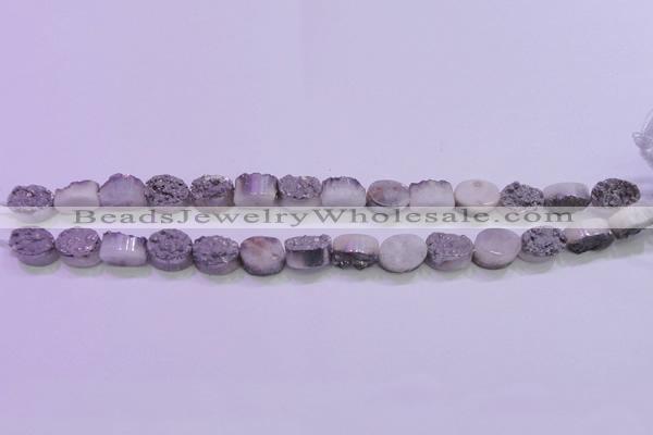 CAG8152 7.5 inches 10*14mm oval silver plated druzy agate beads