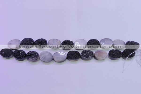 CAG8187 7.5 inches 15*20mm oval black plated druzy agate beads