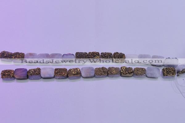 CAG8213 Top drilled 10*14mm rectangle glod plated druzy agate beads