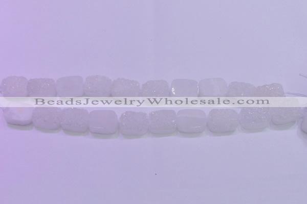 CAG8230 Top drilled 13*18mm rectangle white plated druzy agate beads