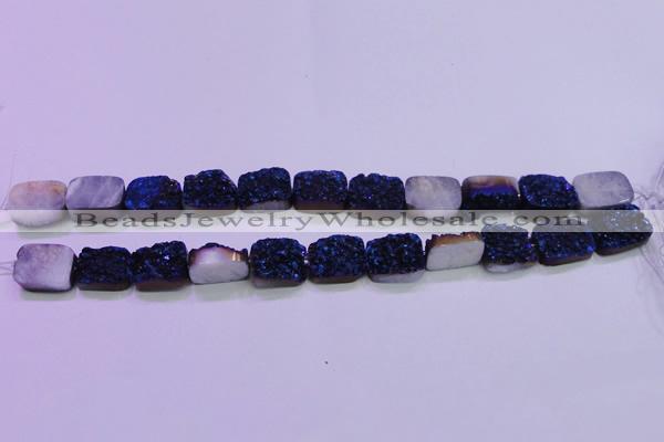 CAG8236 Top drilled 13*18mm rectangle blue plated druzy agate beads