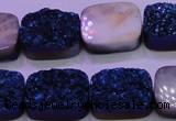 CAG8246 Top drilled 15*20mm rectangle blue plated druzy agate beads