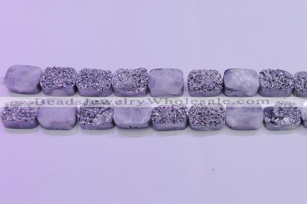 CAG8252 Top drilled 18*25mm rectangle silver plated druzy agate beads