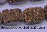 CAG8253 Top drilled 18*25mm rectangle glod plated druzy agate beads