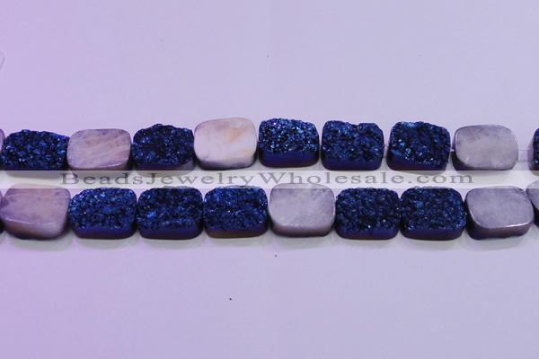 CAG8256 Top drilled 18*25mm rectangle blue plated druzy agate beads