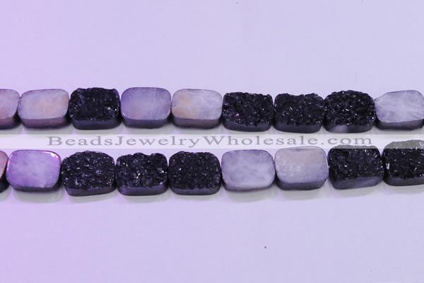 CAG8257 Top drilled 18*25mm rectangle black plated druzy agate beads