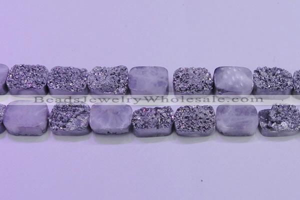 CAG8262 Top drilled 20*30mm rectangle silver plated druzy agate beads