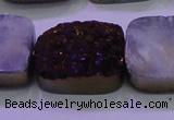 CAG8265 Top drilled 20*30mm rectangle purple plated druzy agate beads