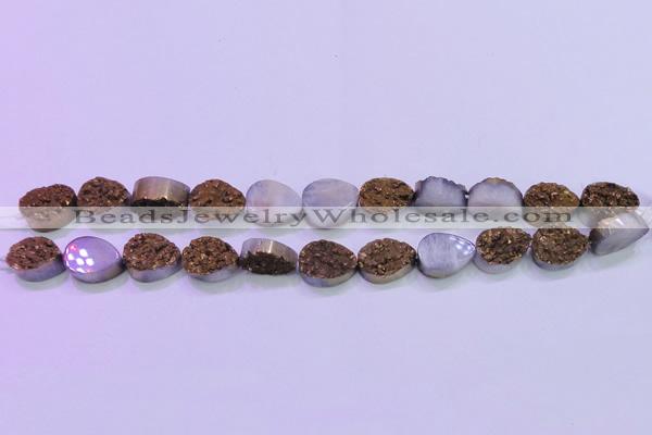 CAG8273 7.5 inches 10*14mm teardrop gold plated druzy agate beads