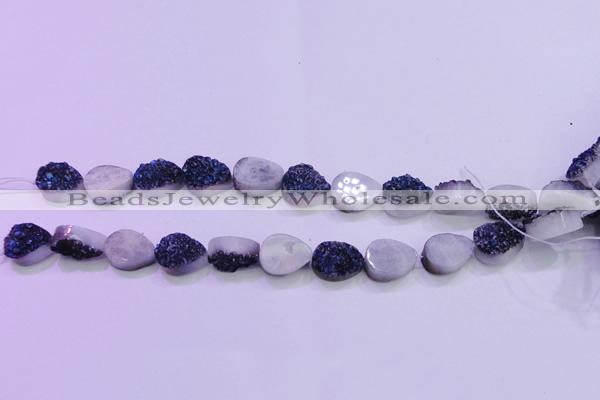 CAG8306 7.5 inches 15*20mm teardrop blue plated druzy agate beads