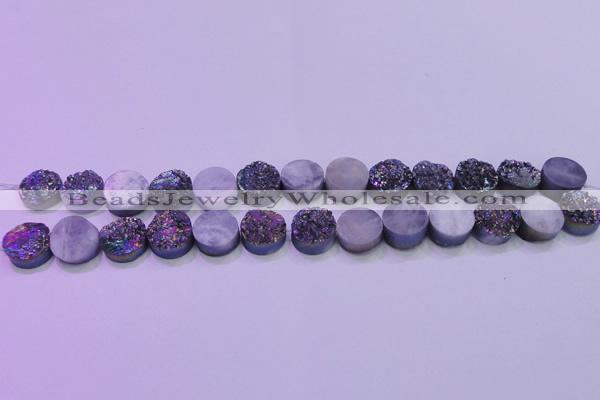 CAG8334 7.5 inches 10mm coin rainbow plated druzy agate beads