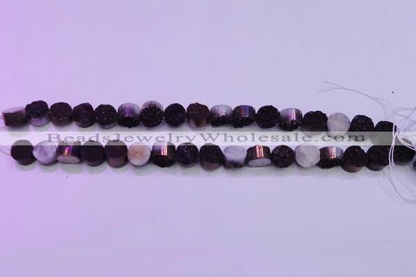 CAG8345 7.5 inches 12mm coin purple plated druzy agate beads