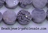 CAG8352 7.5 inches 14mm coin silver plated druzy agate beads