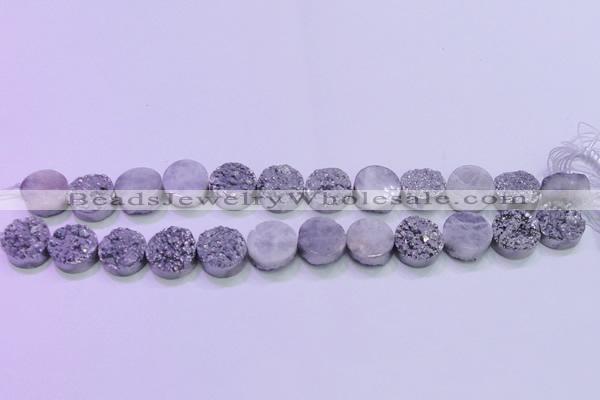 CAG8352 7.5 inches 14mm coin silver plated druzy agate beads