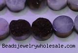 CAG8355 7.5 inches 14mm coin purple plated druzy agate beads