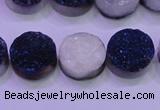 CAG8356 7.5 inches 14mm coin blue plated druzy agate beads