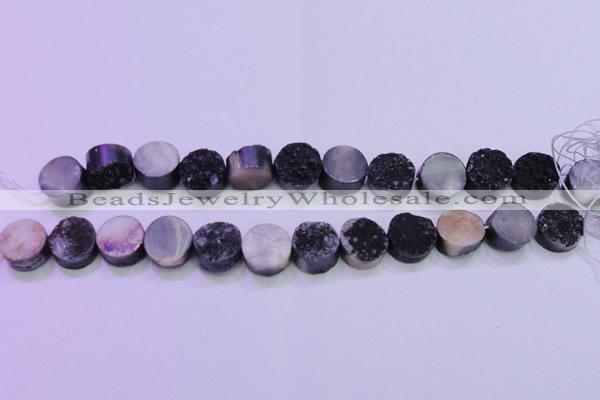 CAG8357 7.5 inches 14mm coin black plated druzy agate beads