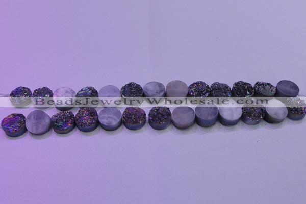 CAG8364 7.5 inches 16mm coin rainbow plated druzy agate beads