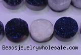 CAG8366 7.5 inches 16mm coin blue plated druzy agate beads