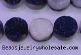 CAG8376 7.5 inches 18mm coin blue plated druzy agate beads